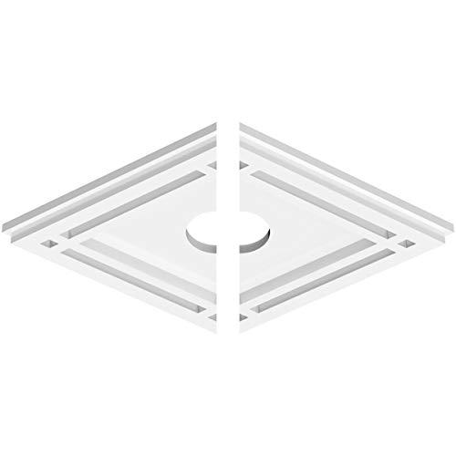 Image of Ekena Millwork CMP14X9DD2-02000 Diamond Architectural Grade PVC Contemporary, Two Piece Urethane Ceiling Medallions 14 inchW x 9 3 /8 inchH x 2 inchID x 4 3 /4 inchC x 1 inchP
