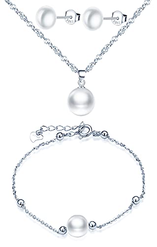 Pulsera de perla y juego de joyas de plata para regalar a mujeres