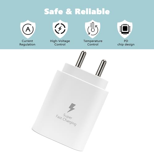 Image of Original 25w | Wall Adapter | Intelligent Voltage | Durable Build Quality | Compatible with Samsng Galaxy A42 A52 A52 5G A72 M42 M52 M62 F62 F41 F22 - White
