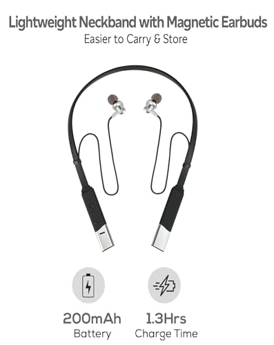 Image of JGD Boom Z1 Bluetooth Neckband with Up to 25 Hours Playtime and Hi-Fi Stereo Sound in Ear Neckband, Magnetic earpiece,Voice Assistant with Mic (Matte Black)