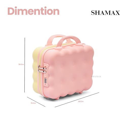 Image of SHAMAX Hard Shell Mini Luggage Cosmetic Case - Portable Vanity Case (30x30x15 cm) Travel Makeup Organizer with TSA Number Lock, Gift for Women and Girls (Pink-Yellow)