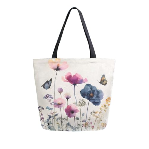 Extra Large Shoulder Tote Bag for Beach Travel Weekender Gym Retro Pink Indigo Flowers Watercolor Reusable Grocery Canvas Shopping Bag2