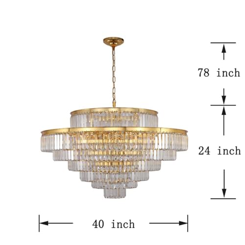 DSRJ HOME Large Royal Gold Crystal Chandelier Modern Luxury Light Pendant Ceiling Lighting for Dining Living Room Hotel 28-Lights - Thumbnail 4