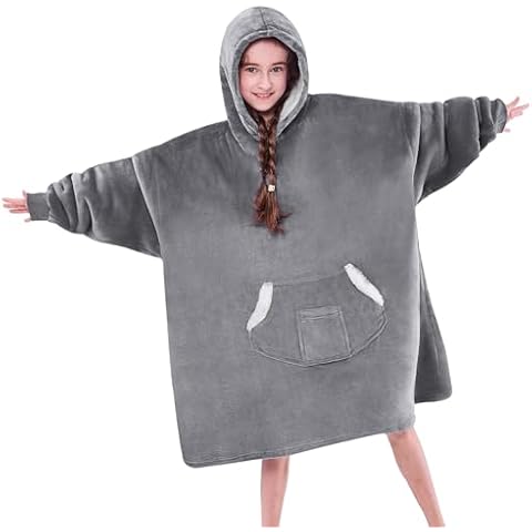 NORD ECO Wearable Blanket Hoodie for Kids, Blanket Hoodie For Kids With Hood And Pocket, Sherpa Oversized Cozy Blanket Sweatshirt As Gifts For Girls Boys Kids (Grey) Cover