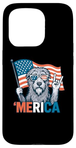 アイルランドのウルフハウンド メリカ アメリカ国旗 7月4日 犬好き スマホケース iPhone 15 Pro 用
