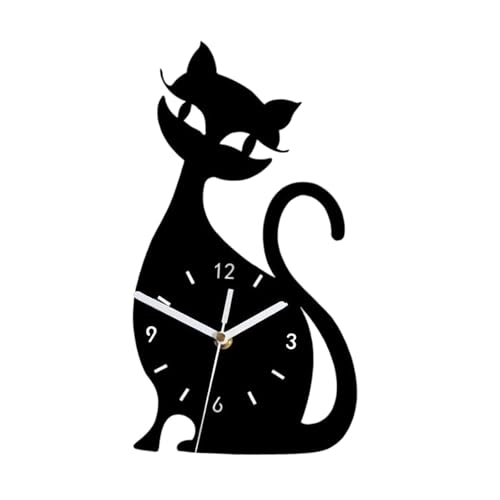 Sharplace Horloge Murale silencieuse, Art drôle Unique pour Les Amoureux des Chats, Mouvement Silencieux, Horloge créative Mignonne pour la Maison, Salon, Noir