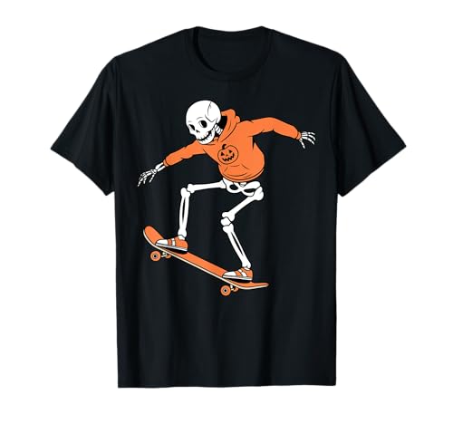 Skater Skeleton Halloween Skateboard Niños Adulto Calabaza Camiseta