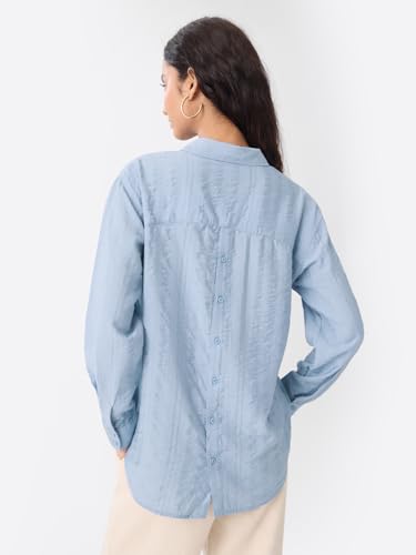Image of The Souled Store Textured Shirt: Women and Girls Full Sleeves Spread Collar Solid Textured Viscose Nylon Relaxed Fit Lightweight Summer-Ready Casual Wear Shirts