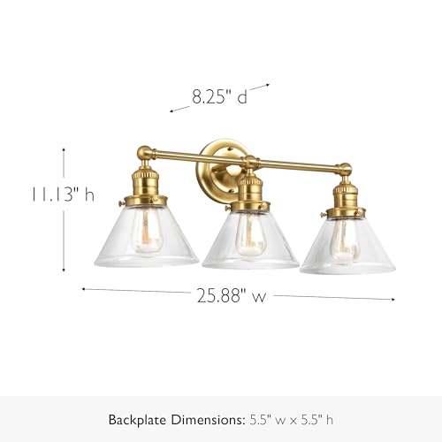 Image of Design House Augustin Vanity Light, 3-Light, Seeded Glass Warm Glow, Dimmable, Up /Down Glow, Easy Installation, E26 Socket, Satin Gold, 25.9 in L x 8.3 in D x 11.1 in H, 589036-SG
