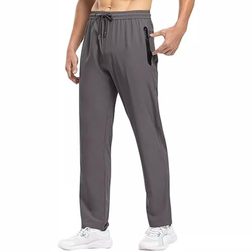 Voylansi Pantalones de senderismo para hombre, de pierna recta, pantalones cómodos de secado rápido, pantalones ligeros y transpirables con bolsillo, cordón ajustable, cintura elástica, pantalones