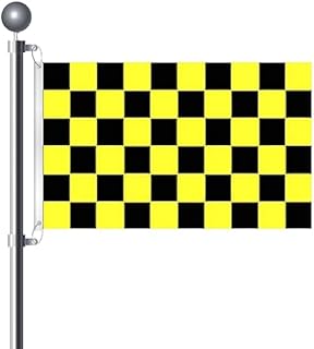 5ft x 3ft Checkered Flags Black and Yellow Racing Flags and Banners Pennant Decoration for Game Parade Sport Events, Festival Party Race F1 Flags 90 X 150cm with Brass Grommets