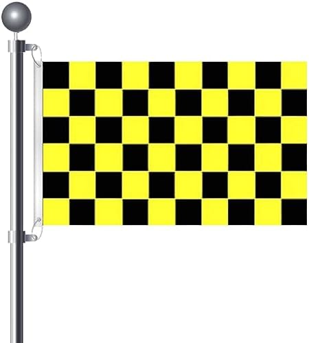 5ft x 3ft Checkered Flags Black and Yellow Racing Flags and Banners Pennant Decoration for Game Parade Sport Events, Festival Party Race F1 Flags 90 X 150cm with Brass Grommets