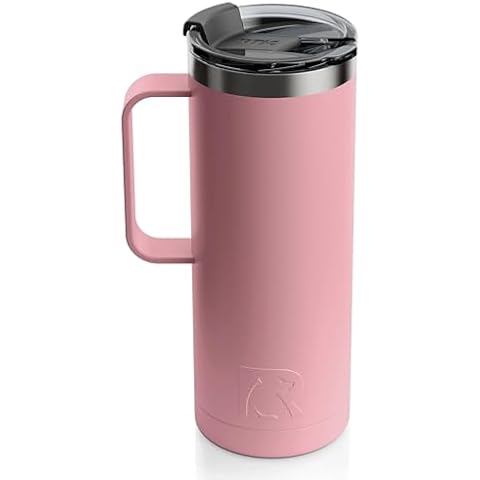 RTIC 20 oz Coffee Travel Mug with Lid and Handle, Stainless Steel Vacuum-Insulated Mugs, Leak, Spill Proof, Hot Beverage and Cold, Portable Thermal Tumbler Cup for Car, Camping, Dusty Rose Cover