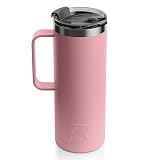 RTIC 20 oz Coffee Travel Mug with Lid and Handle, Stainless Steel Vacuum-Insulated Mugs, Leak, Spill Proof, Hot Beverage and Cold, Portable Thermal Tumbler Cup for Car, Camping, Dusty Rose