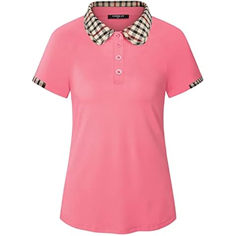 KORLHY Pink Golf Shirts Women, Moisture Wicking Short Sleeve Golf Shirts UPF 50+ Sun Protection Stretchy Plaid Collar Golf Apparel Xx-Large Cover