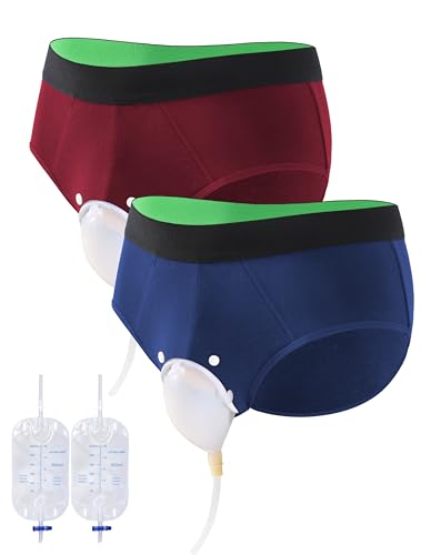 TIICHOO Mens Incontinence Underwear Washable Reusable with Urine Collector 500ml Absorbency Pack of 2(L Navy Blue/Burgundy)