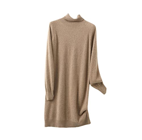 Robe d'automne à col roulé en laine tricotée Haitpant kaki S