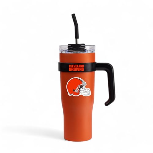 Image of The Memory Company Officially Licensed 46oz Team Color Slim Tumbler with Straw and Handle, Cleveland Browns