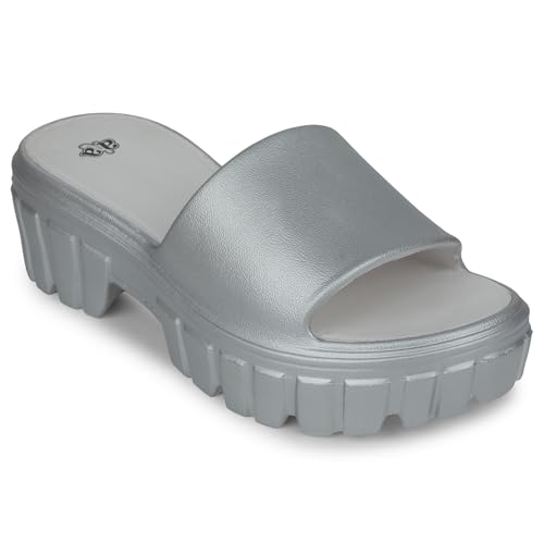 Image of Liberty A-HA LB46-01E Casual Sandal for Women - Grey, Dark Grey & Yellow | Comfortable EVA Sole and Cushioned Footbed | Durable Summer Footwear for Outdoor | Ideal for Everyday Wear