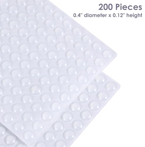 Juminiz 200 Pieces Cabinet Door Bumpers, 0.4inch Round Silicone Clear Self Adhesive Bumper Stopper for Cabinets Doors and Drawers, Rubber Dots, Pads for Furniture