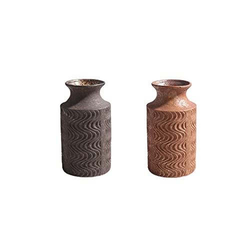 Vase en céramique marron rétro aux motifs géométriques chic pour décoration de table - 4