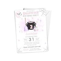 Personalised Halloween themed Birthday Party Invitations Pack of 10 with envelopes, Pink Witches Cauldron Fancy Dress Birthday Party, 1st, 2nd, 3rd, 4th, 5th, 6th, 7th, 8th, 9th, 10th Birthday Invites