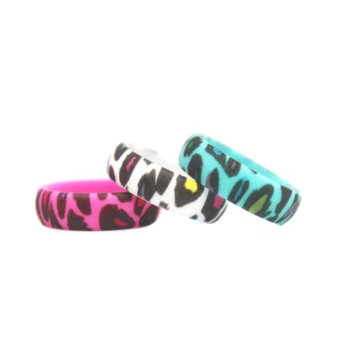 3Pack Silicone Ring Women Rubber Wedding Bands Leopard Printed Stackable Silicone Rings Durable Comfortable Breathable Safe