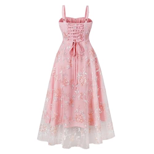 Image of Women Floral Corset Dress 2026 Boho Midi Sundress Summer Dress | Flowy A-Line Dress with Adjustable Spaghetti Straps Lace Up Back Front Slit High Waist for Vacation Wedding Guest