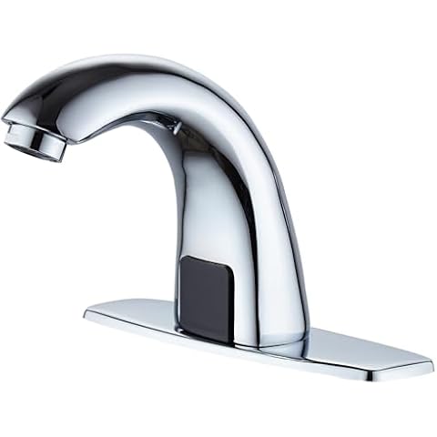 Luxice Touchless Bathroom Sink Faucet - Automatic Motion Sensor Battery Opertated with Temperature Mixing Valve for Commercial Lavatory Bathroom, Chrome Cover