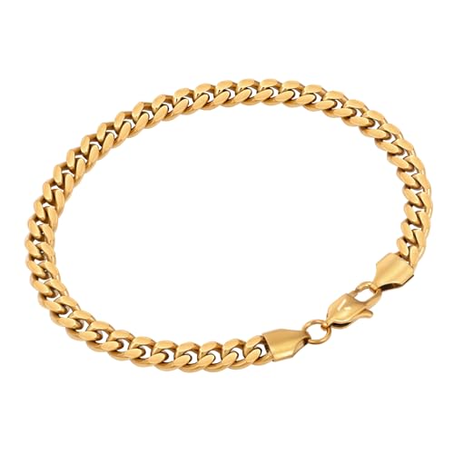 VEXXS Mens Bracelet 18K Real Gold Plated 6mm Cuban Link Bracelet for Men
