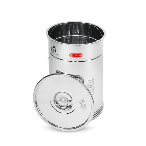 Image of COSOVO Rice Storage Container | Steel Storage Box Drum | Grocery Container for Kitchen | Kothi | Steel Container | Steel Dibba | Storage Box | Drum (30KG /35L)