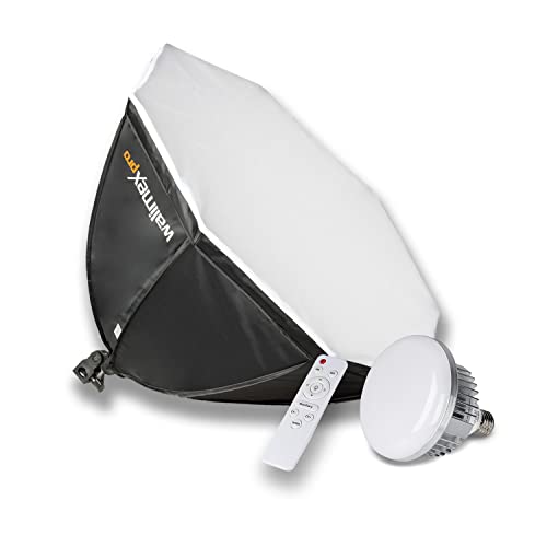 Walimex pro Softbox Octagon Ø65cm 60W Bi Color LED I inkl. Diffusor & Fernbedienung I Farbtemperatur von 3.000 – 6.000 K I Für Profi-Fotos & Videos I...