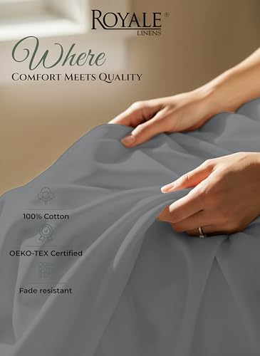 Image of Royale Linens 100% Organic Cotton King Size Flat Sheet Only - Percale Top Sheets - King Flat Sheet Sold Separately - Lightweight & Super Soft 100% Cotton Grey Bed Sheets Only (105 inch x 102 inch, Grey)
