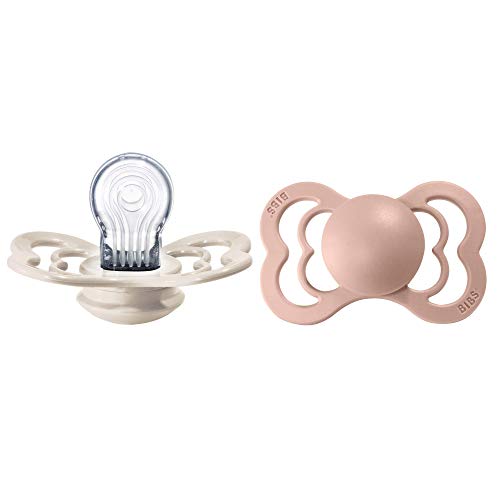 Image of BIBS Pacifiers - Supreme Collection | BPA-Free Baby Pacifier | Made in Denmark | Set of 2 Ivory/Blush Color Premium Soothers | Size 6-18 Months