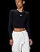 Nike Women's Sportswear Chill Knit Slim Long-Sleeve Cropped Top, Black/White, Medium
