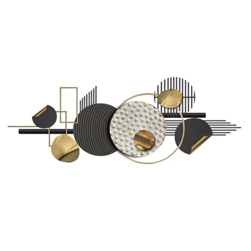 Arte de pared de metal grande en 3D, negro y dorado, decoración pared metal bohemio, esculturas pared metal circulares geométricas creativas modernas, decoración abstracta para el hogar,150 x 60 cm