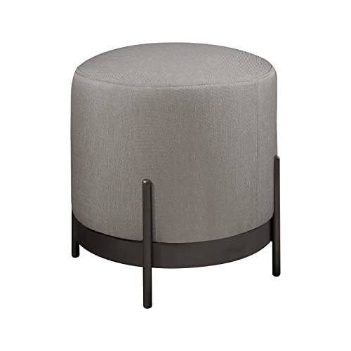 Puff Redondo Ágar em Linho e Base Metal Preto Agarb Decor Cor:Linho Cinza
