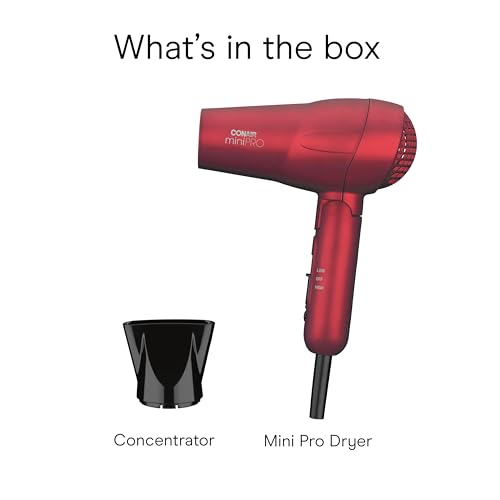 Conair Hair Dryer, Mini Pro, Travel, Folding Handle, Red - image 9