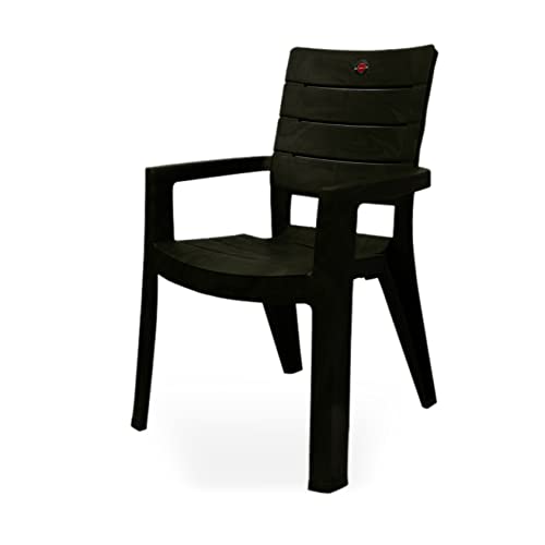 Image of OAKNEST Cello Jordan High Back Plastic Chair| Arm Rest Chair for Living Room, Bed Room and Garden Use| Weight Bearing Capacity 200 Kgs| Replascement Warranty* (Black), Set of 2 Piece