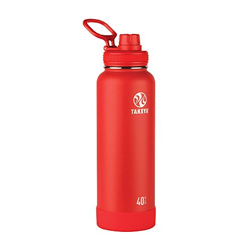 Takeya Actives Water Bottle with Spout Lid - Bottle with Double Stainless Steel Insulation - Dishwasher Safe & BPA-Free - Bottle with Spout Lid & Removable Bumper - 40 oz, Watermelon