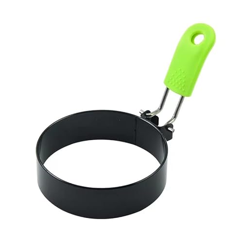 4 Piezas Anillos de Huevo, Moldes de Huevo Frito, con Asas Plegables Anti Escaldaduras Silicona, Molde de Huevo Frito de Anillo de Huevo con Pinceles(Mango verde) Cover