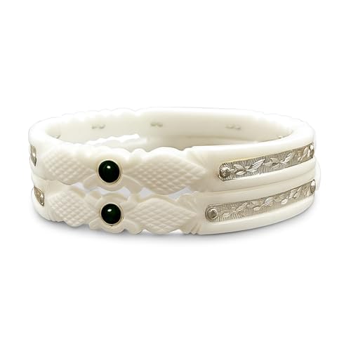 Image of Elegant White Designer Bangles with Silver Detailing for Women - Traditional