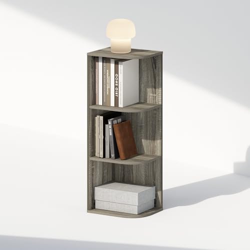 Image of Furinno Reed Corner Shelf, 3-Tier Corner Bookshelf, Book Shelf, Corner Shelves, Storage Rack, for Organization and Storage, Home Office, Living Room, French Oak