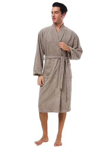SIORO Mens Robe Terry Cloth Kimono Bathrobe Cotton Soft Shower Towel Bath Robes Calf Length Housecoat for Spa Hotel Hot Tub2