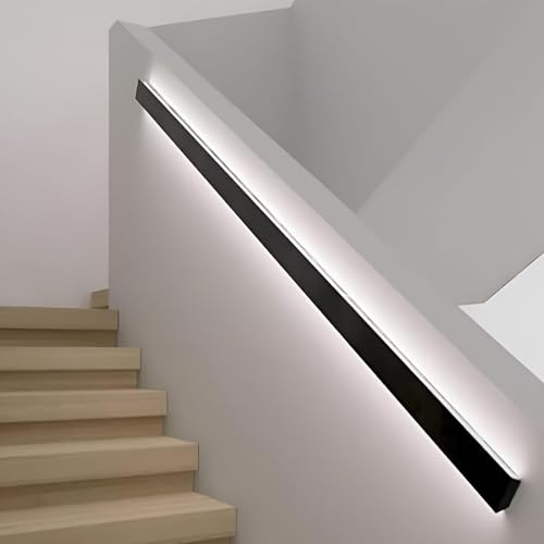 Pasamanos LED con sensor movimiento escaleras interiores barra apoyo pared pasillo negro 150cm