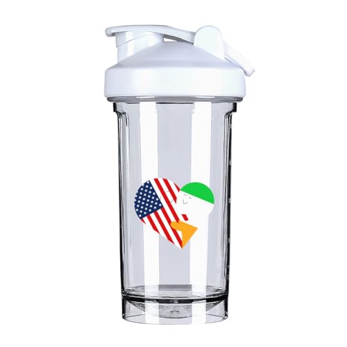 Hearts America USA and Irish Flag 18 Ounce Shaker Cup,Fashion Theme Pattern Shaker Bottle Leak-proof Workout Shake Bottles 500ML/18 oz Perfect for Pre Workout