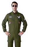 Maxim Party Supplies Men's Air Force Pilot Costume Jumpsuit with Embroidered Patches, Functional Pockets, Realistic Design (Medium)
