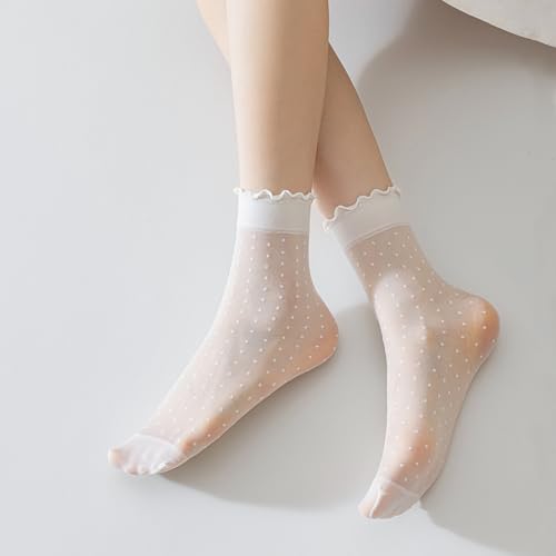 Mcool Mary 12 Pairs Women's Sheer Ruffle Socks Nude Stocking Summer Ultra Thin Cool See Through Silk Ankle Socks for Women2
