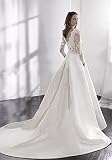 Phil Beauty Ladies Wedding Dresses Bride Lace Long Sleeve Dress Prom Party Satin Elegant Wedding Dre