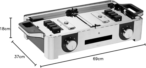 Roštilj WMF Lono Master, električni roštilj, 50x28 cm, električni roštilj stolni roštilj sa zaštitom od vjetra i posudom, vanjski atest za roštilj, 2 zasebno podesive površine za roštilj, 2400 W, mat inox